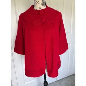 Apostrophe Size Large‎ Women's Knit Red Sweater Shawl Open 3/4 Sleeves Holiday